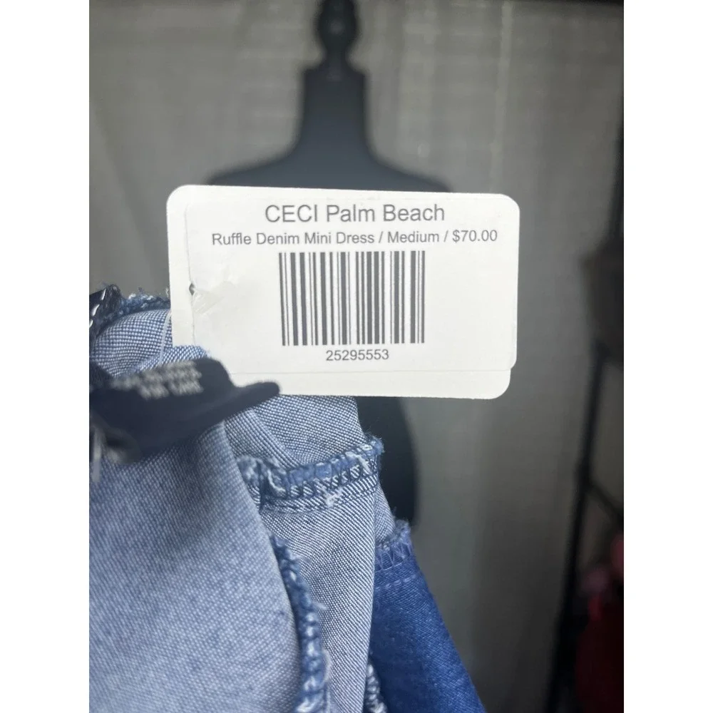 Flying Tomato Denim Mini‎ Dress Ruffle Sleeves V Neck Dark Wash Size M, NWT - Picture 6 of 7